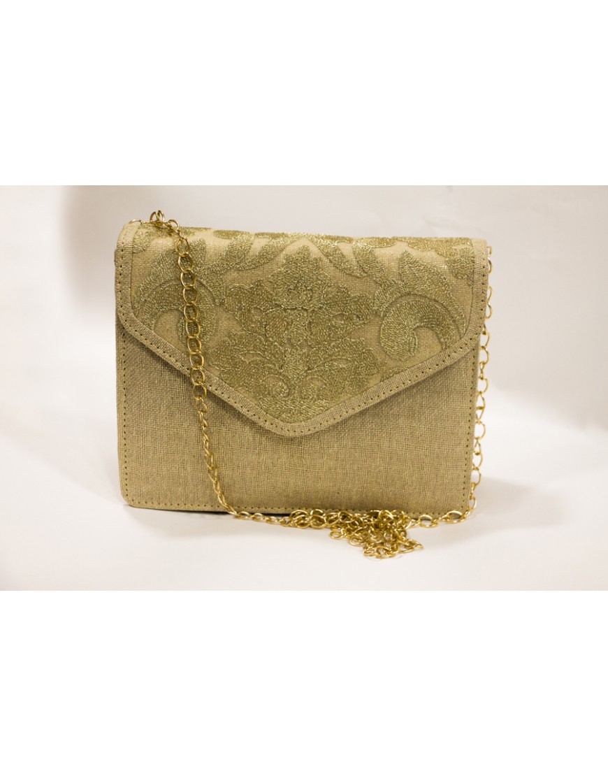 Jute Brocade Gold Clutch
